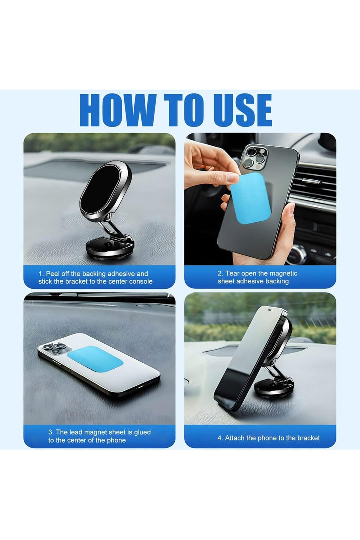 Araç İçi Telefon Tutucu Tüm Modeller ile Uyumlu 360 Dönebilen Metal Mıknatıslı Katlanabilir Tutucu