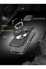 Load image into Gallery viewer, iPhone 14 Pro Max Uyumlu Kılıf Kamera Korumalı Sürgülü 360 Dönebilen Magsafe Stand Koruyuc Tank Kapk