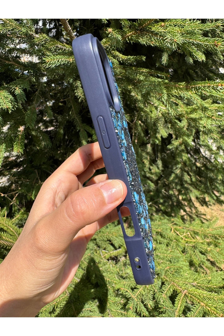 iPhone 16 Pro Max Uyumlu Taşlı Magsafe Kılıf Parlak Taşlı Simli Koruyucu Kablosuz Şarj Silikon Kapak