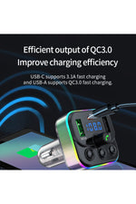 Load image into Gallery viewer, Bluetooth Araç Kiti FM Transmitter USB Type-C PD RGB LED Işıklı Flash Bellek MP3 Çakmaklık Girişli