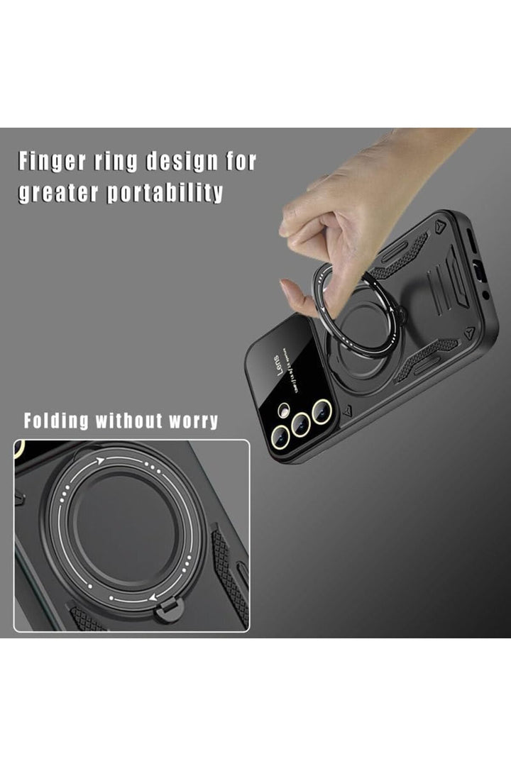 iPhone 15 Pro Uyumlu Kılıf Magsafe Standlı Kamera Lens Korumalı Darbelere Dayanklı Renkli Tank Kapak