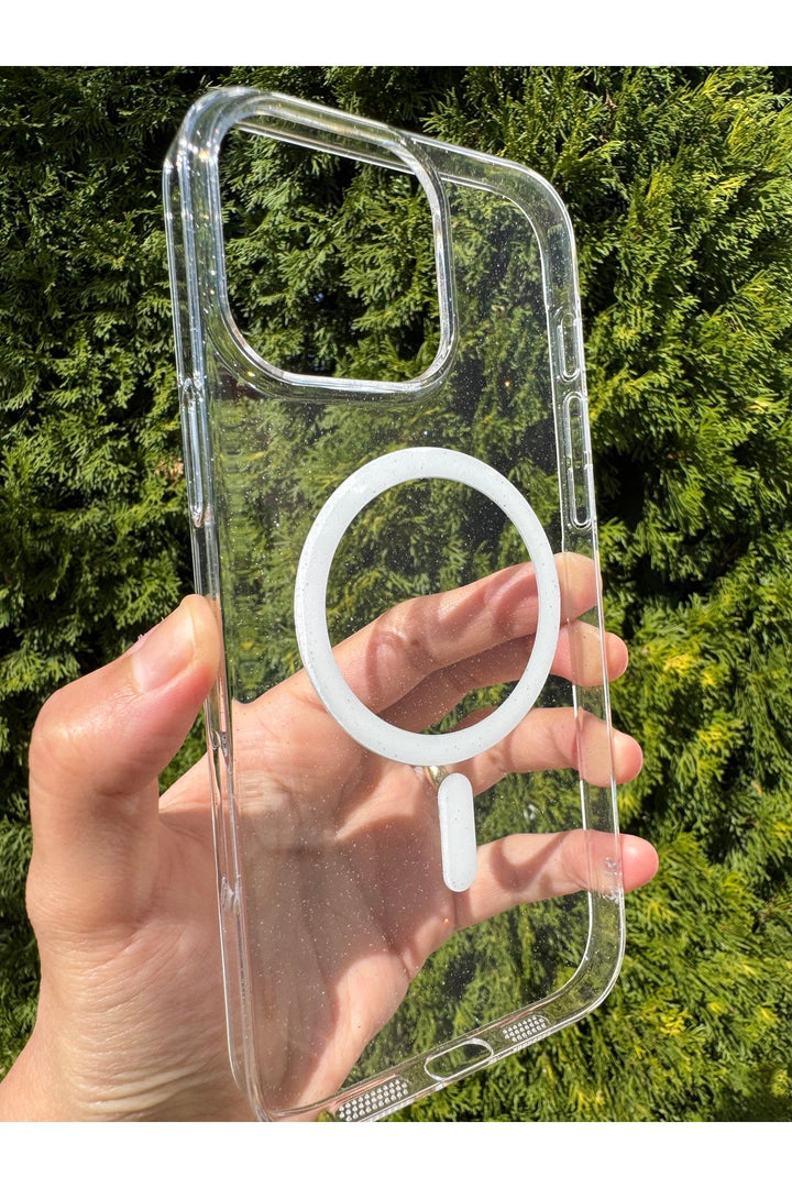 iPhone 16 Pro Max Uyumlu Simli Kılıf Sert Sararmaz Magsafe Kamera Kenarı Koruyucu Dayanıklı Kapak