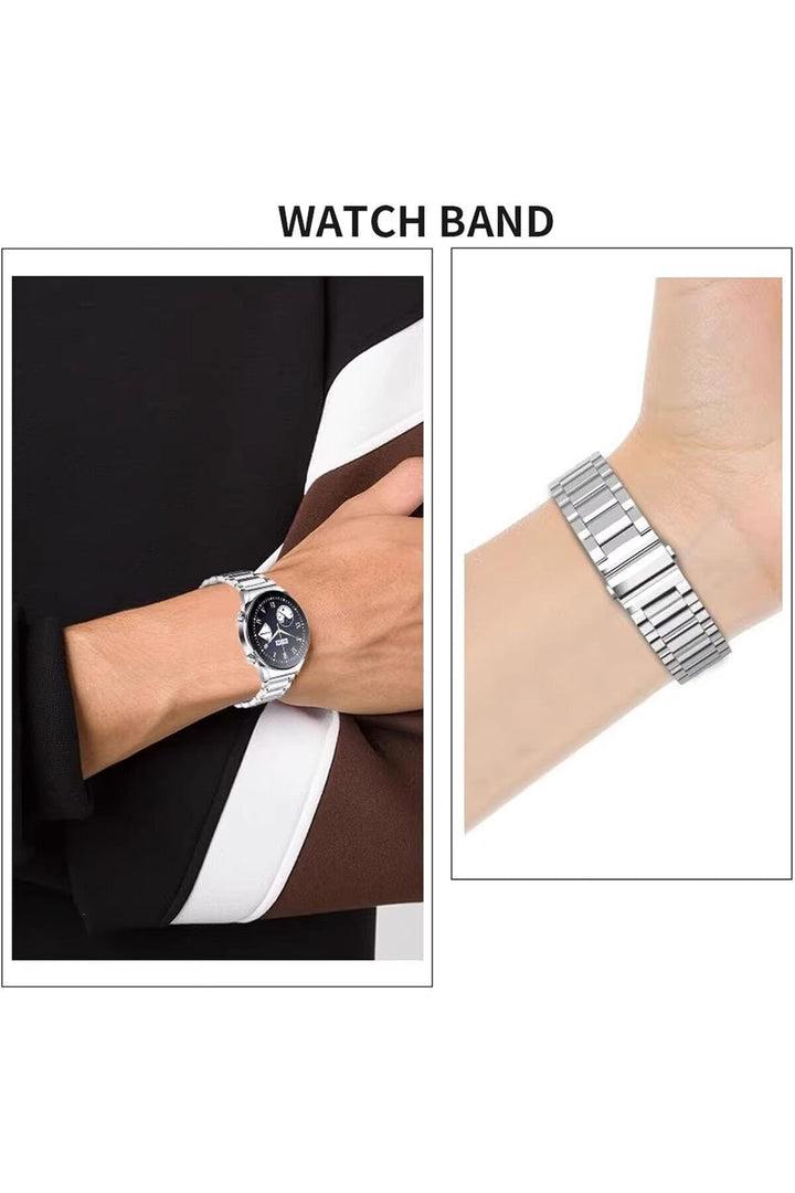 Huawei Watch GT2E/GT2/GT2 Pro/GT3/GT3 Pro/GT4 46mm Uyumlu Kordon Ayarlanablir Paslanmaz Parlak Metal