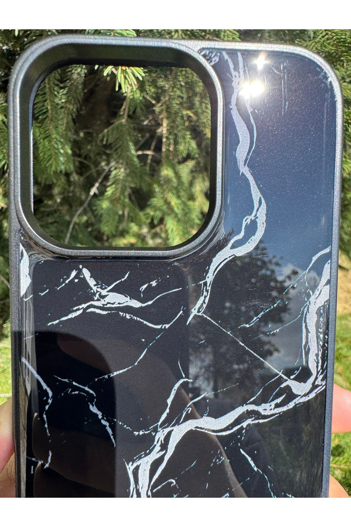 iPhone 16 Pro Uyumlu Kılıf Parlak Mermer Desenli Kamera Kenar Koruyuculu Arka Kapak
