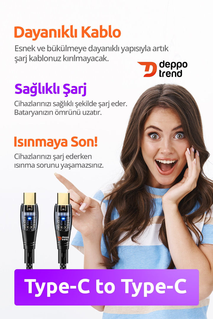 Samsung Xiaomi Oppo Huawei Uyumlu 60w Turbo Hızlı Şarj ve Data Kablosu Şeffaf Tasarım Led Işıklı