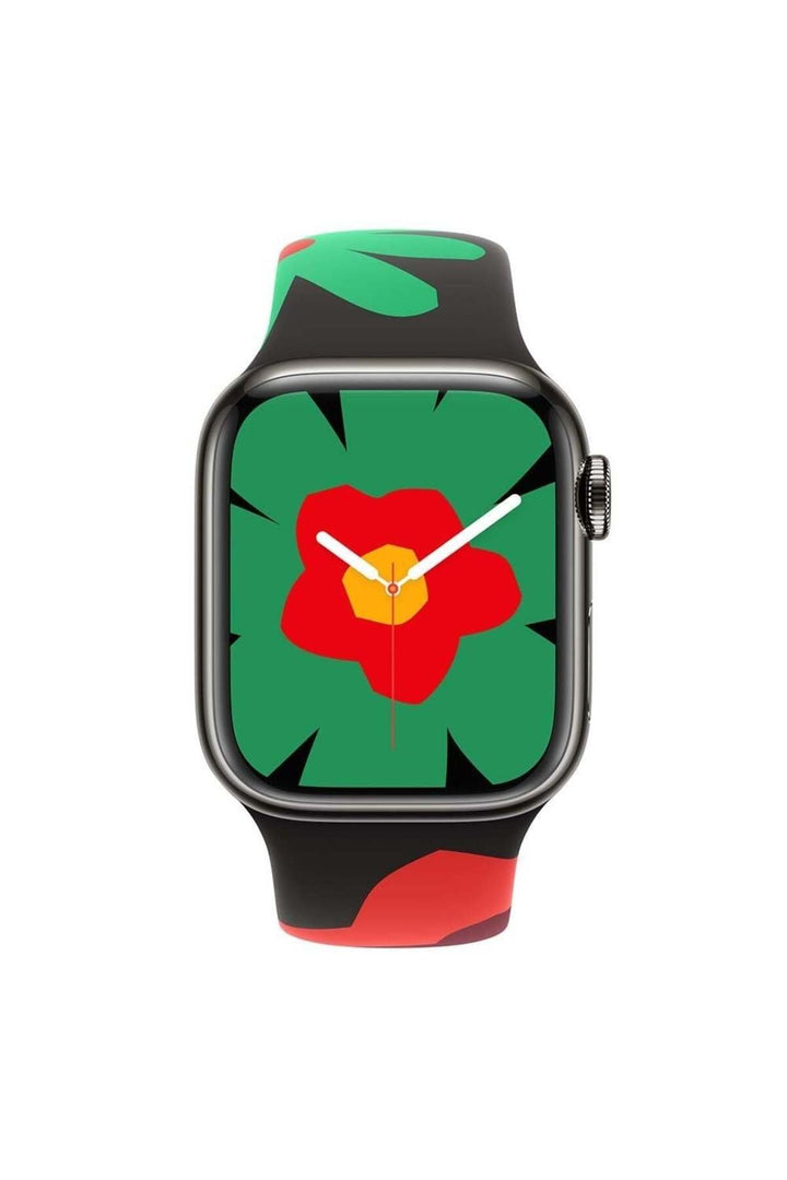 Apple Watch 9 8 7 6 5 4 3 2 1 Se 40mm Uyumlu Kordon Silikon Flower Desenli Black Unity Spor Kordon