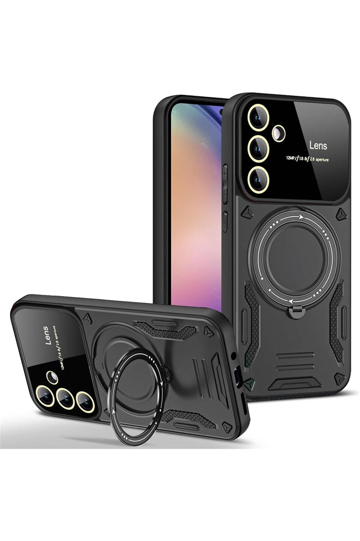 Samsung Galaxy A54 Uyumlu Kılıf Magsafe Standlı Kamera Lens Korumalı Dayanıklı Renkli Tank Kapak