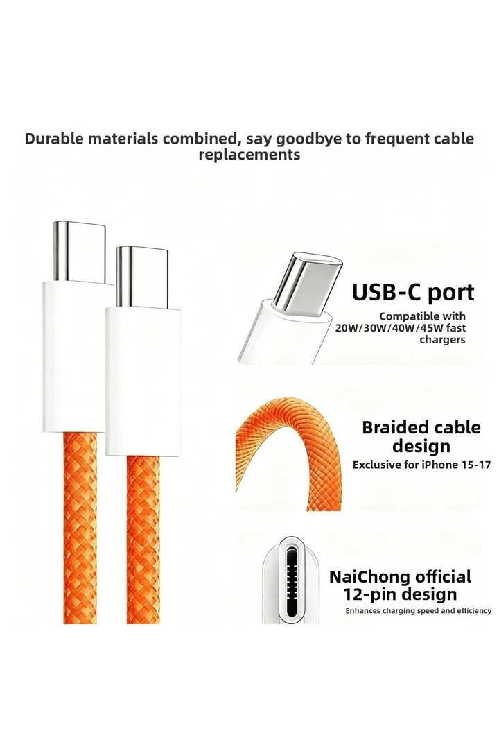 iPad iPhone 15/16 Plus/17 Air/17 Pro Max Uyumlu Şarj Kablosu Hasır Kırılmaz ve Kopmaz Data Kablosu