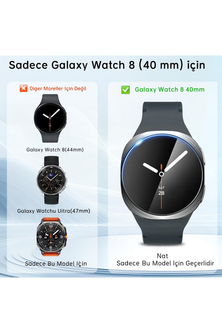 Samsung Galaxy Watch 8 40mm Uyumlu Silikon Kordon ve Kolay Kurulum Aparatlı Cam Ekran Koruyucu