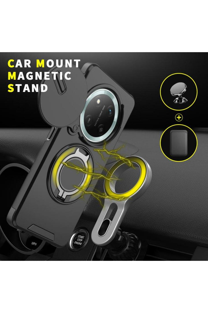 Honor X60 Pro Uyumlu Kılıf Kamera Korumalı Sürgülü 360 Dönebilen Magsafe Stand Koruyucu Tank Kapak