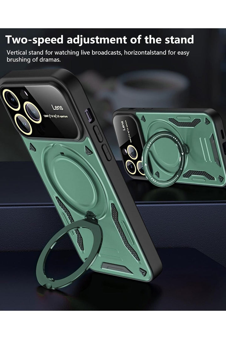 iPhone 15 Pro Max Uyumlu Kılıf Magsafe Standlı Kamera Lens Korumalı Dayanıklı Renkli Tank Kapakk