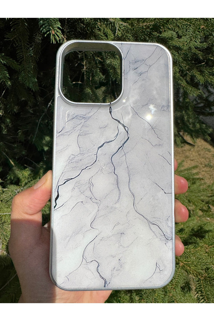 iPhone 14 Pro Max Uyumlu Kılıf Parlak Mermer Desenli Kamera Kenar Koruyuculu Arka Kapak