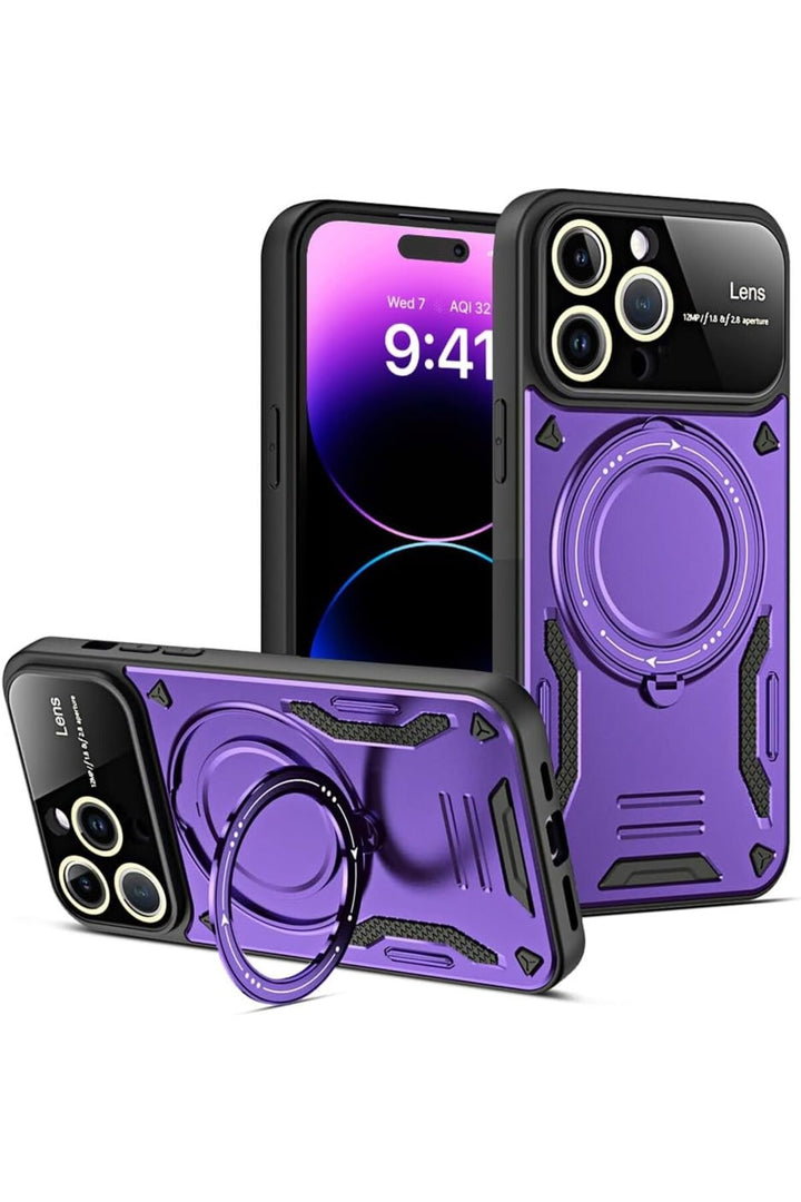 iPhone 14 Pro Max Uyumlu Kılıf Magsafe Standlı Kamera Lens Korumalı Dayanıklı Renkli Tank Kapakk