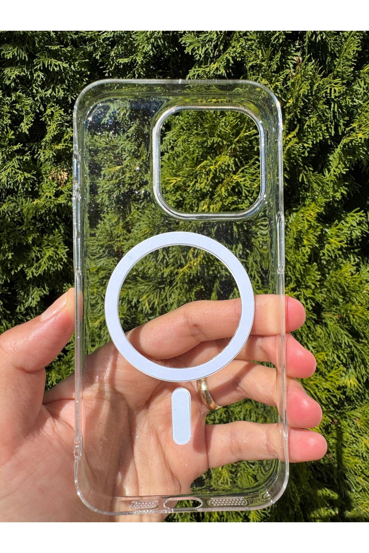 iPhone 15 Pro Uyumlu Simli Kılıf Sert Sararmaz Magsafe Kamera Kenarı Koruyucu Dayanıklı Kapak