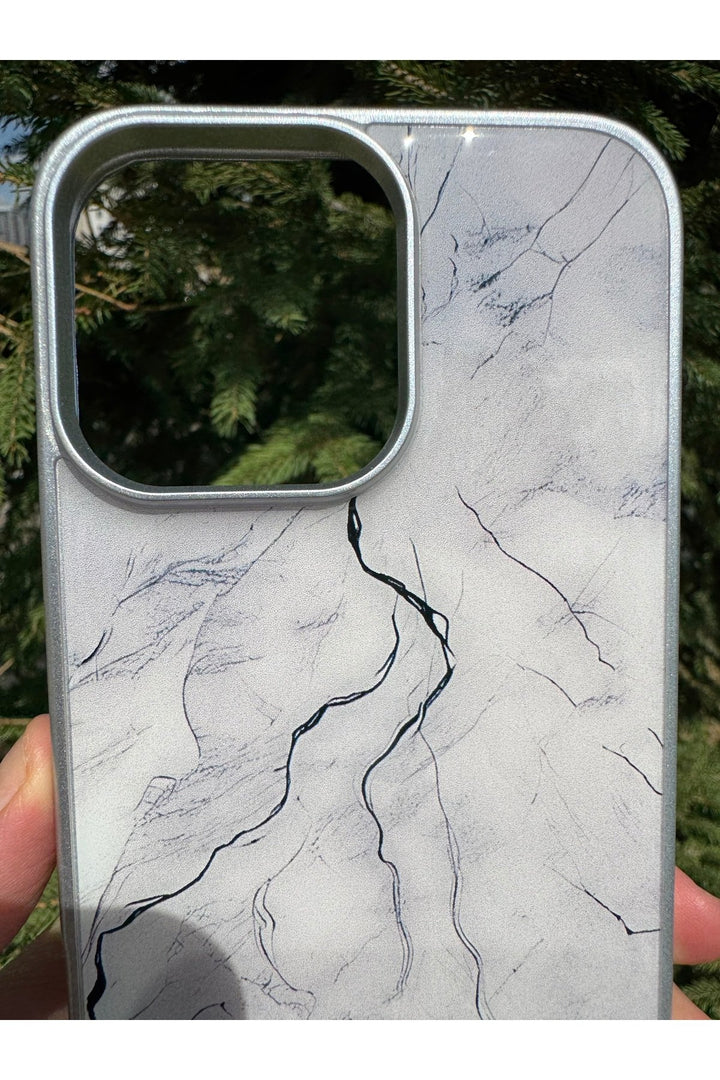 iPhone 16 Pro Max Uyumlu Kılıf Parlak Mermer Desenli Kamera Kenar Koruyuculu Arka Kapak