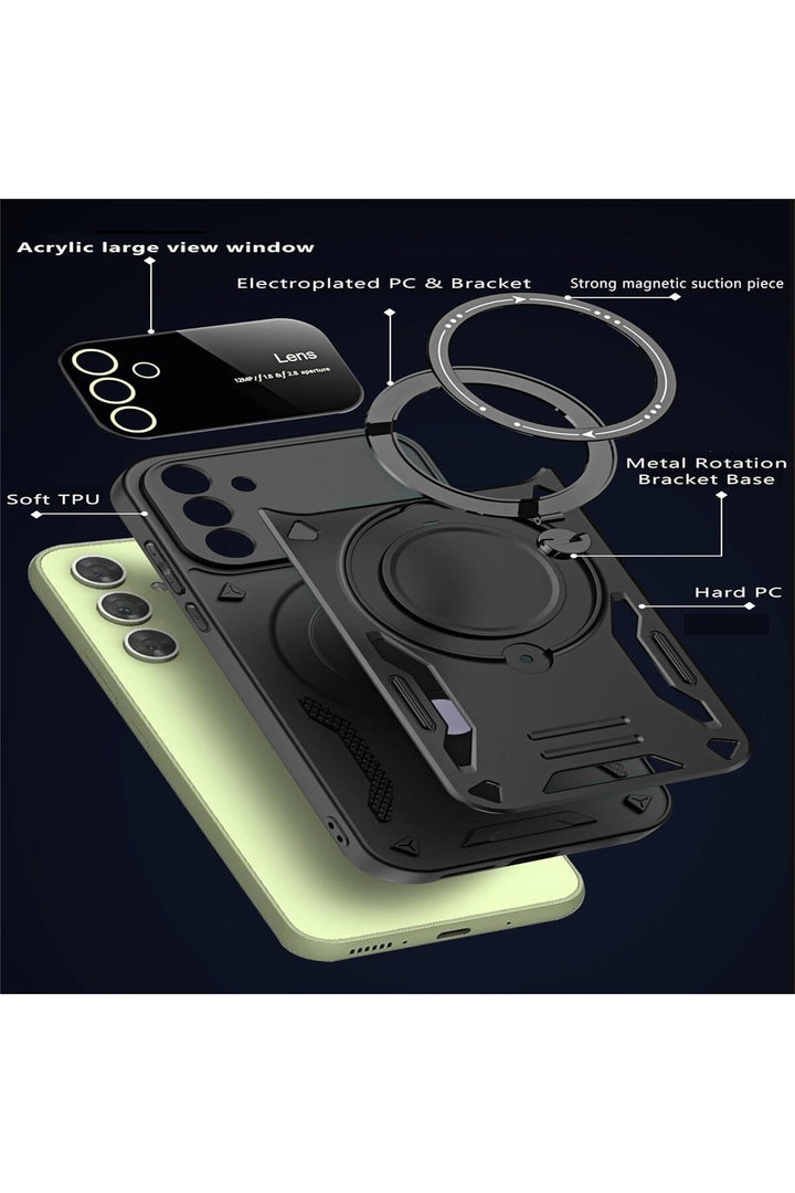 Samsung Galaxy A54 Uyumlu Kılıf Magsafe Standlı Kamera Lens Korumalı Dayanıklı Renkli Tank Kapak