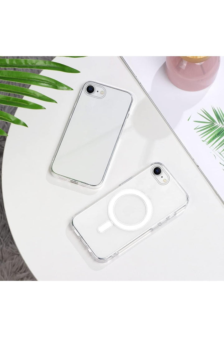 iPhone 8 Uyumlu Kılıf Kamera Çıkıntılı Şeffaf Magsafe Kablosuz Şarj Destekli Kapak