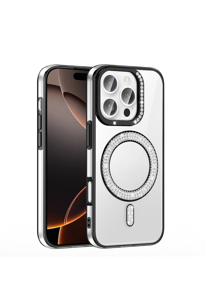 iPhone 16 Pro Max Uyumlu Kılıf Simli Parlak Stand Olabilen Magsafe Şarj için Uygun Renkli Arka Kapak