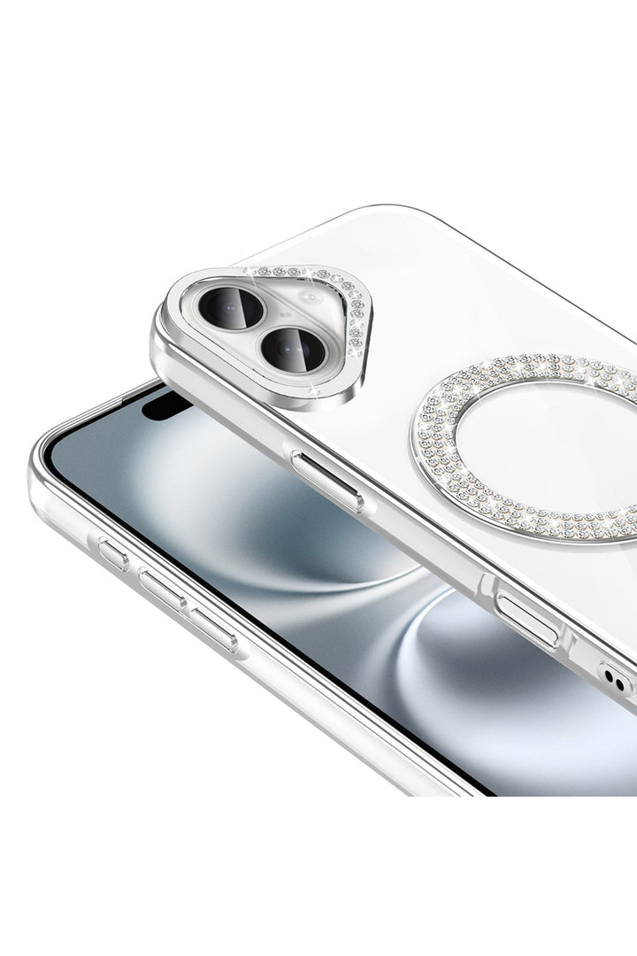 iPhone 16 Uyumlu Kılıf Simli Parlak Stand Olabilen Magsafe Şarj için Uygun Renkli Arka Kapak