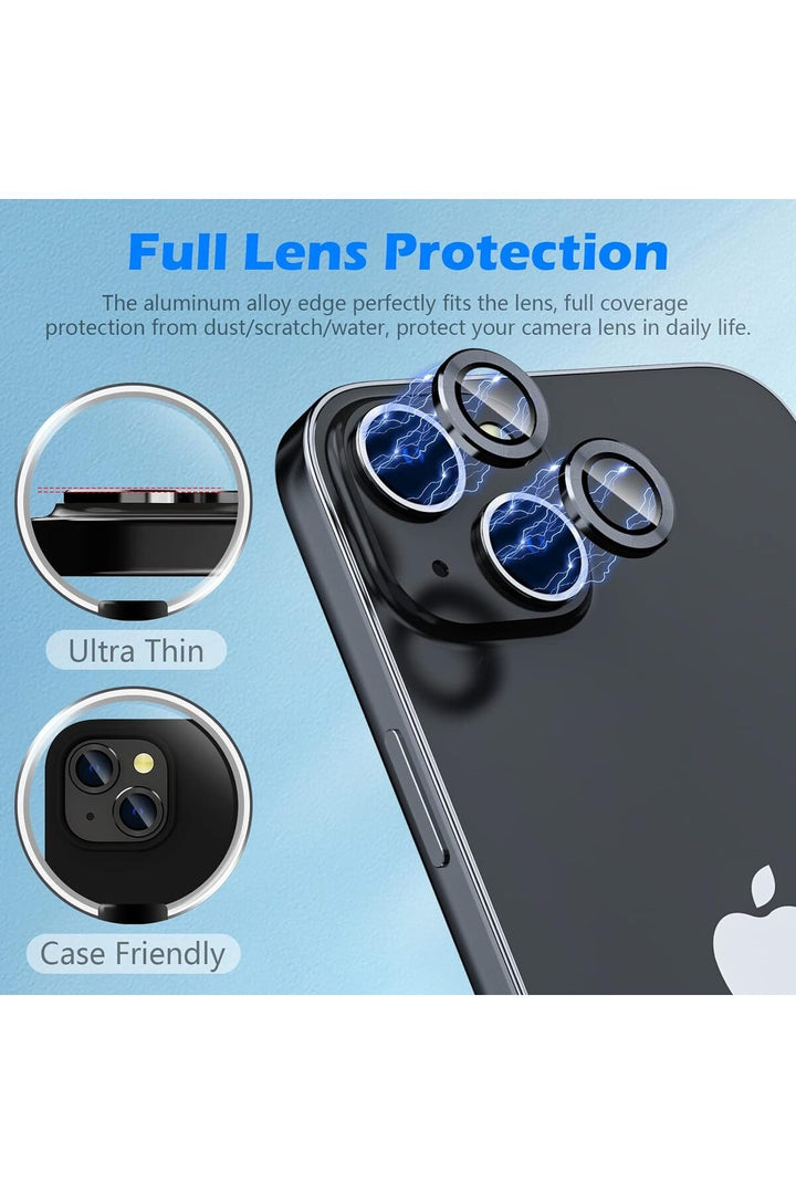 İphone 15/iphone 15 Plus Uyumlu Kamera Lens Koruyucu Dayanıkl Renkli Metal Temperli Cam Koruma