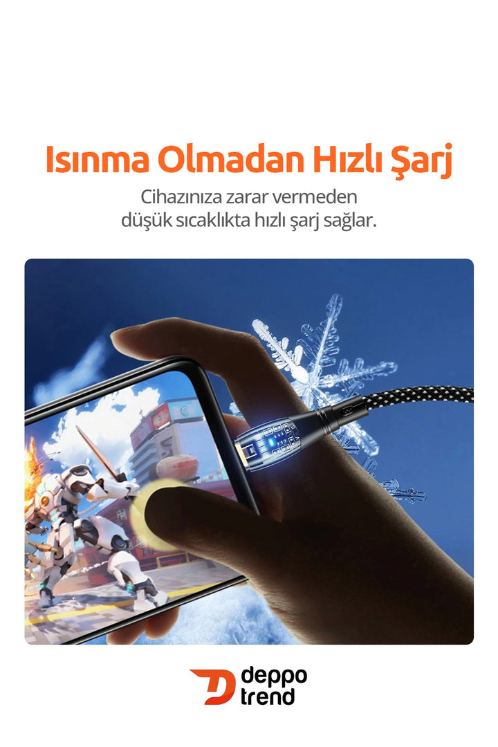 İphone 15 Pro 16 Plus 16 Pro Max 17 Air Uyumlu 60w Turbo Hızlı Şarj Ve Data Kablosu Şeffaf Led Işklı