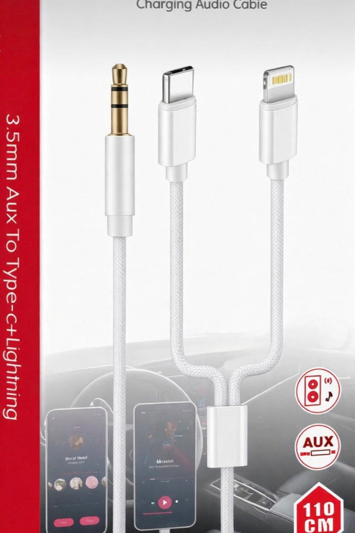 Lightning/Type-C Uyumlu Aux Kablosu 3.5mm Jack Tüm Modeller ile Uyumlu Silikon Dayanıklı Ses Kablosu