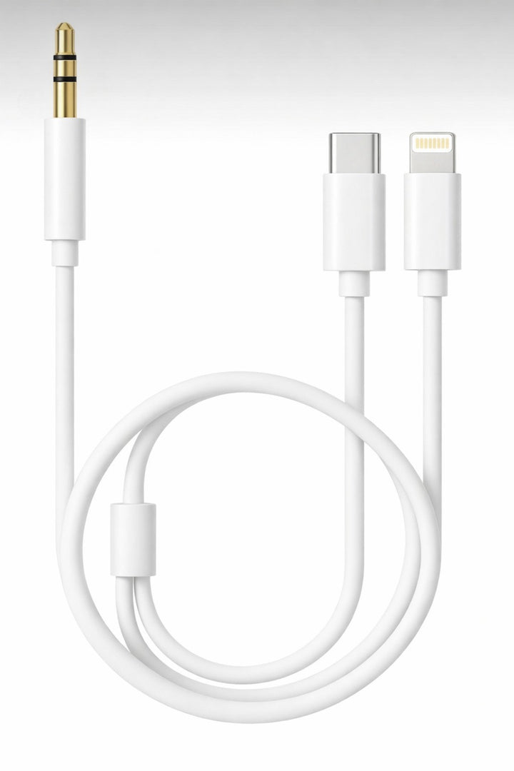 Lightning/Type-C Uyumlu Aux Kablosu 3.5mm Jack Tüm Modeller ile Uyumlu Silikon Dayanıklı Ses Kablosu
