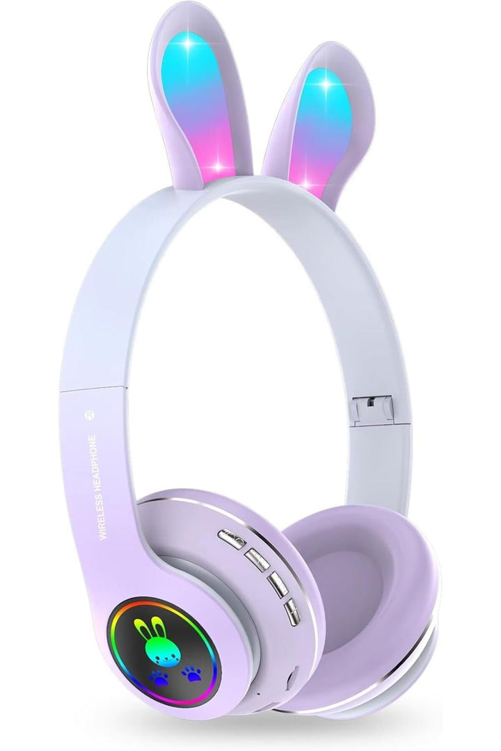 6 Saat Uzun Kullanım Micro SD/Bluetooth Tavşan Kulak Renkli Işıklı RGB Kulaküstü Kablosuz Kulaklık